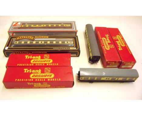 Four boxed Triang GWR carriages, a Lima British Rail carriage and a Mainline carriage - all boxed plus a GWR Triang coach and