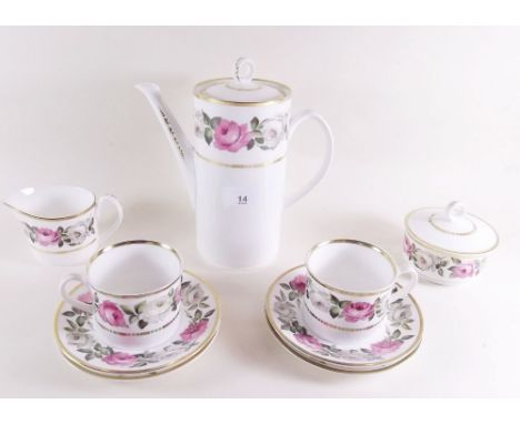 A Royal Worcester 'Royal Garden' coffee service comprising: comprising coffee pot, nine cups and sixteen saucers, jug, two su
