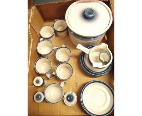 A Wedgwood 'Blue Pacific' part dinner service comprising tureen, seven tea cups and saucers, salt and pepper, gravy & five te