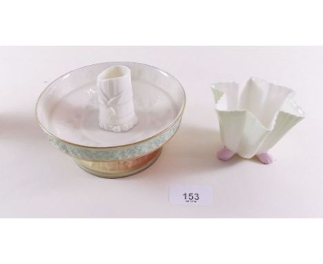 A Royal Worcester green and cream moulded dish No. 71, 1900 and two small posy vases 