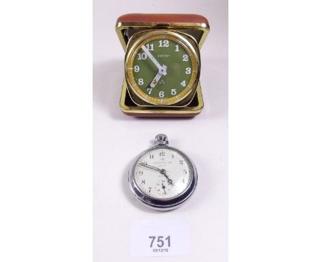 An Ingersol pocket watch and Peter travel clock 