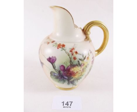 A Royal Worcester jug painted spray of flowers No. 1094, 1903 - 11cm