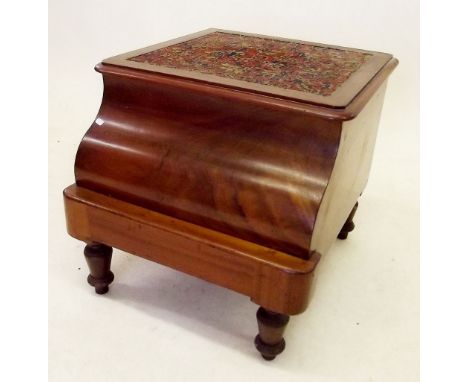 A Victorian mahogany piano front commode with liner and pot 