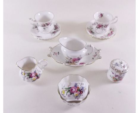 A set of six Royal Albert 'Lavendar Rose' coffee cups (one a/f) and saucers, a set of four 'Moss Rose' cups and saucers and o