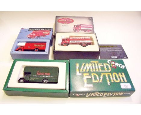 A Corgi Gratton Bedford van, a Slumberland van - both boxed and a Vintage Glory Sentinel