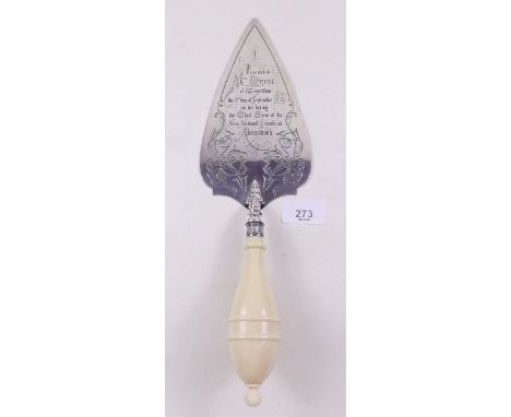 A silver presentation trowel to Mrs Cryse for New National School Aberyswyth, London 1865