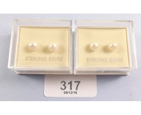 Two pair of silver freshwater pearl earrings - boxed 