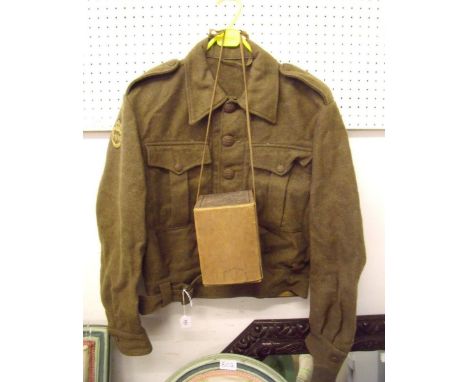 An army mess jacked and WWII childs gas mask boxed 