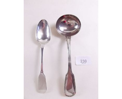 A silver spoon by John &amp; Henry Lias London 1840 and a Georgian silver sauce ladle London 1830 - 3.5ozs total