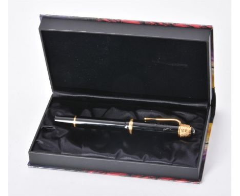 
	
		Montblanc, Writers Edition, Voltaire, a limited edition black fountain pen, no. 15327/20000, the cap with a silver gilt 