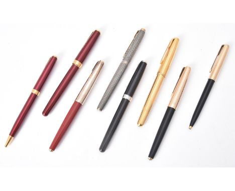 
	
		Parker, a collection of fountain pens, to include a Parker Cisele, the cap stamped Sterling Silver; Sonnet, a red lacque