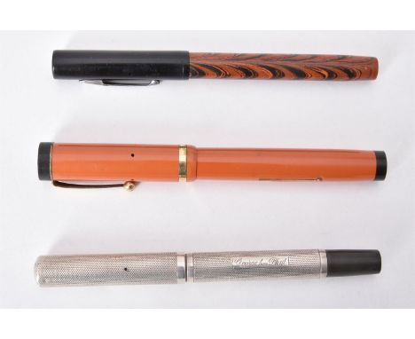 
	
		Waterman's, Ideal, a late 1930s silver 52 fountain pen, the cap and barrel with engine turned decoration, hallmarked Lon