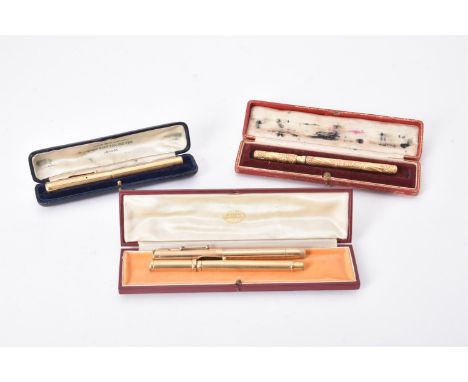 
	
		Mabie Todd &amp; Co., Swan, a gilt metal fountain pen, circa 1915, the gilt metal cap and barrel with engine turned deco