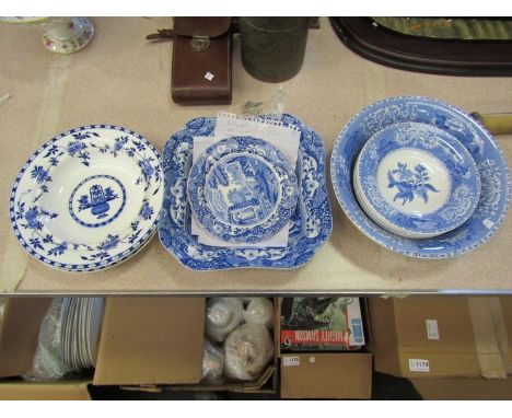 A selection of Spode including a "Camilla" fruit set, Blue Italian dish and plate and a pair of C.1900 Minton Delft soup plat