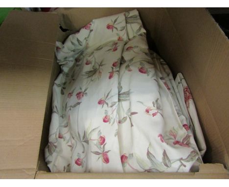 Four pairs of assorted floral curtains, various designs