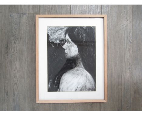 FRANCES MARTIN (Contemporary Norwich artist): A framed and glazed charcoal on paper portrait of a woman titled 'A Sad Thought
