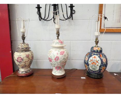 Three floral design table lamp bases