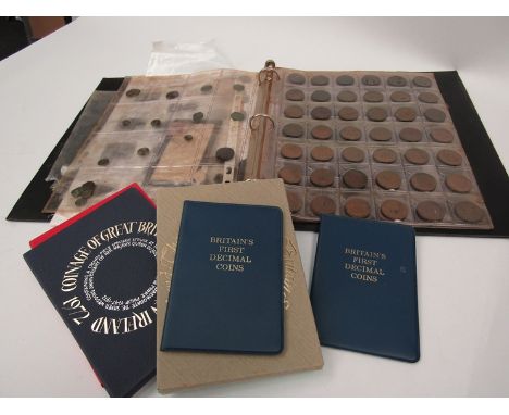 A folder of ancient Roman coins and later coins including 20th Century pre-decimal