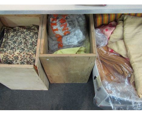 Three boxes containing a large quantity of mainly 1960's fabrics/curtains etc