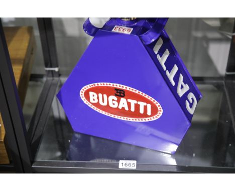 Blue Bugatti petrol can, H: 34 cm. P&amp;P Group 3 (£25+VAT for the first lot and £5+VAT for subsequent lots) 