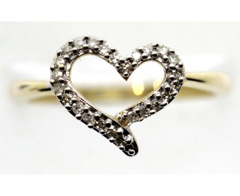 9ct gold diamond set heart ring, size P, 1.9g. P&amp;P Group 1 (£14+VAT for the first lot and £1+VAT for subsequent lots) 