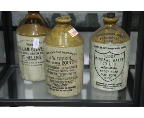 Three vintage brewery flagons, one A/F. Not available for in-house P&amp;P. 