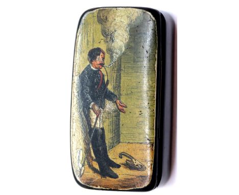 Antique papier mache snuff box. P&amp;P Group 1 (£14+VAT for the first lot and £1+VAT for subsequent lots) 