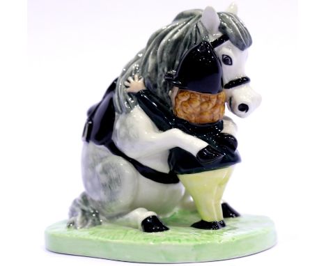 Royal Doulton Thelwell He'll Find You. Model NT12. Nicola Stanley for Cobridge, a salt glazed ceramic vase, H: 11.5 cm, signe