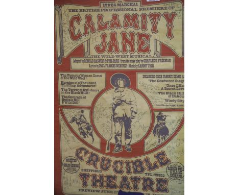 Vintage Calamity Jane poster with multiple cast signatures. Not available for in-house P&amp;P. 
