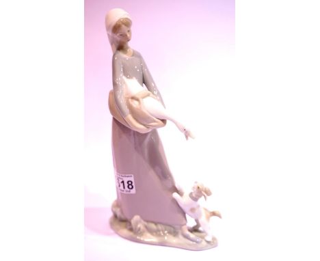 Lladro glazed ceramic figure of a girl holding a goose, H: 26 cm. P&amp;P Group 2 (£18+VAT for the first lot and £3+VAT for s