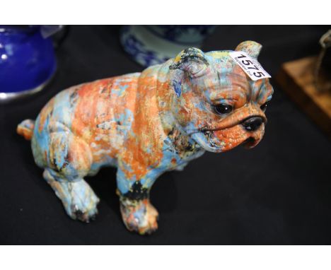 Coloured seated bulldog figurine, H: 22 cm. P&amp;P Group 3 (£25+VAT for the first lot and £5+VAT for subsequent lots) 