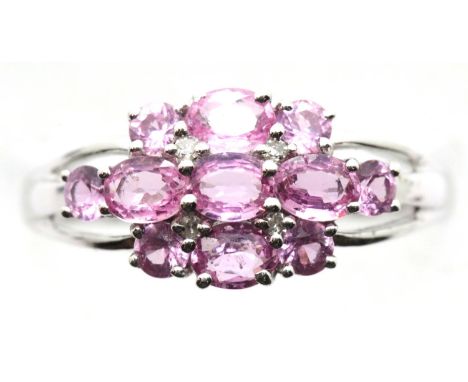 9ct white gold, pink sapphire and diamond ring, size O, 2.4g. P&amp;P Group 1 (£14+VAT for the first lot and £1+VAT for subse