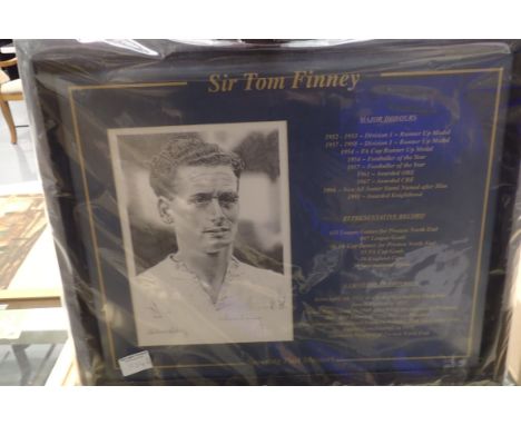 Framed signed limited edition portrait of Sir Tom Finney, Preston and England by Gillian Lilley. Signed by the artist and Sir