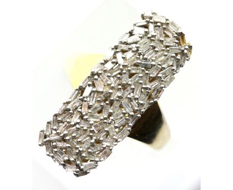 Gold plated silver ring set with baguette diamonds, size P, 5.4g. P&amp;P Group 1 (£14+VAT for the first lot and £1+VAT for s