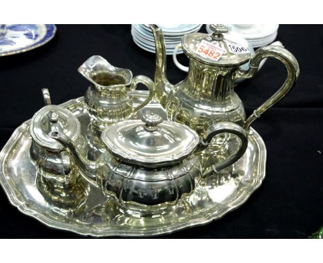 20thC white metal four piece tea service and tray, each marked Alpaca. P&amp;P Group 3 (£25+VAT for the first lot and £5+VAT 