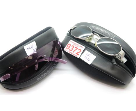 Two pairs of Giorgio Armani ladies sunglasses in original cases, one vintage one modern. P&amp;P Group 1 (£14+VAT for the fir