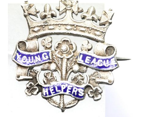 Edwardian 1909 sterling silver and enamel Young Helpers League pin badge by Alfred Horatio Darby. P&amp;P Group 1 (£14+VAT fo