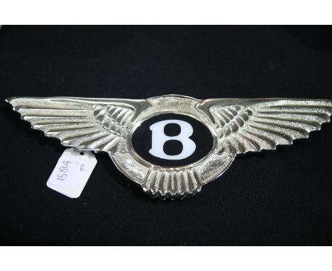 Chrome Bentley B wall plaque, L: 30 cm. P&amp;P Group 3 (£25+VAT for the first lot and £5+VAT for subsequent lots) 