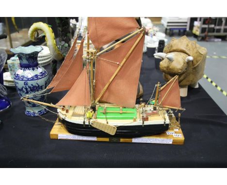 Scratch built Spritsail London barge built by a disabled seaman in the late 1940s, L: 28" H: 29", 1:32 scale. Not available f