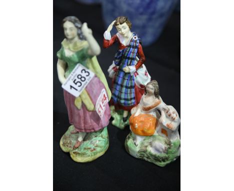 Three Staffordshire figurines, tallest H: 21 cm. P&amp;P Group 2 (£18+VAT for the first lot and £3+VAT for subsequent lots) 