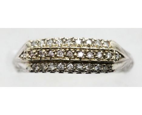 14ct white gold diamond set ring, size P, 3.6g. P&amp;P Group 1 (£14+VAT for the first lot and £1+VAT for subsequent lots) 