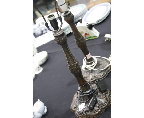 Pair of cast metal lamps. H: 42 cm.  P&amp;P Group 3 (£25+VAT for the first lot and £5+VAT for subsequent lots) 