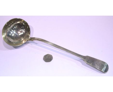 Victorian hallmarked silver ladle, London assay 1861, L: 35 cm, 290g. P&amp;P Group 2 (£18+VAT for the first lot and £3+VAT f