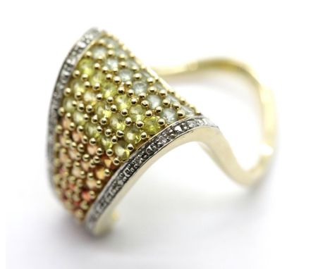 9ct gold ring set with rainbow topaz with small diamonds, 7.0g, size Q. P&amp;P Group 1 (£14+VAT for the first lot and £1+VAT
