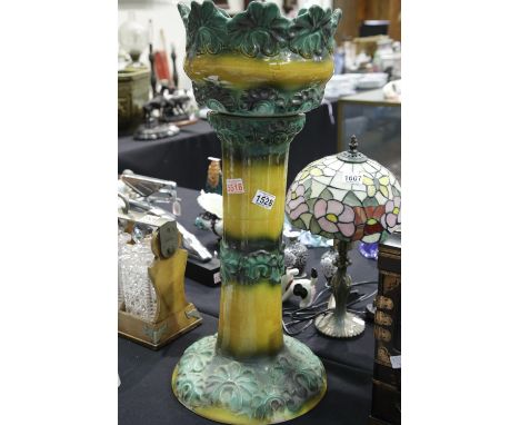 Victorian Majolica glazed ceramic jardinere on stand, H: 69 cm. Not available for in-house P&amp;P. 