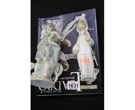 Two Lladro figurines; shepherd boy and Nativity shepherdess, with Lladro price guide, H: 21 cm. P&amp;P Group 3 (£25+VAT for 