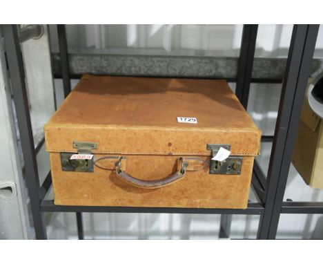 Vintage tan leather ladies suitcase, 40 x 35 x 18 cm. P&amp;P Group 3 (£25+VAT for the first lot and £5+VAT for subsequent lo