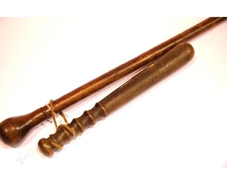 Victorian/Edwardian police weighted truncheon and a vintage walking stick. Not available for in-house P&amp;P. 