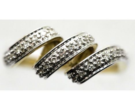 9ct gold fancy diamond ring, size Q, 2.6g. P&amp;P Group 1 (£14+VAT for the first lot and £1+VAT for subsequent lots) 