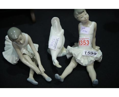 Two Nao Ballerinas and a Goose. P&amp;P Group 3 (£25+VAT for the first lot and £5+VAT for subsequent lots) 